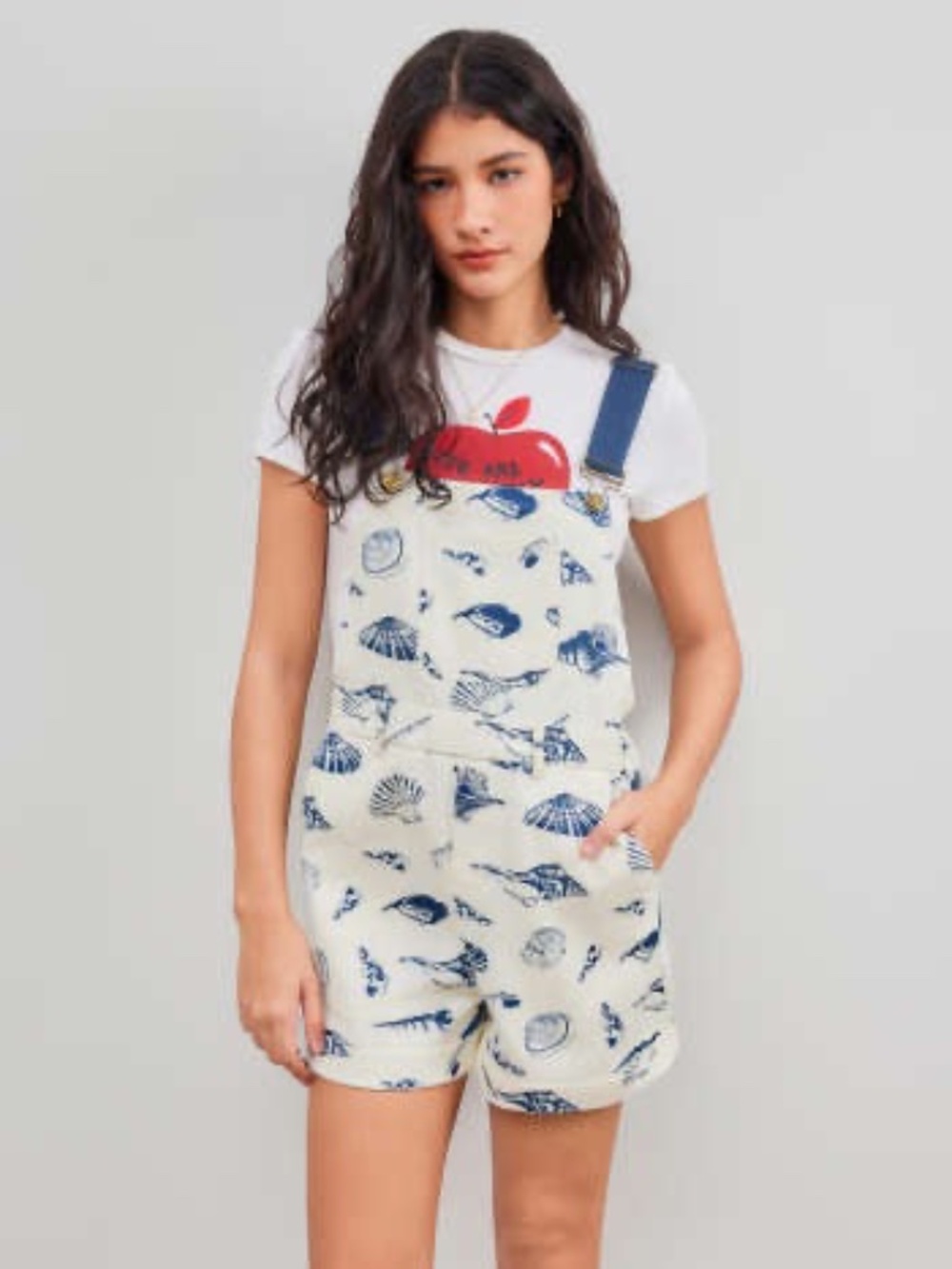Cider Square Neck Shell Graphic Pocket Romper Size L/8